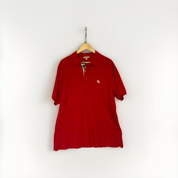 Burberry Brit Men’s Polo Shirt XXL Red Short Sleeve Classic Check Logo Cotton - Picture 1 of 8